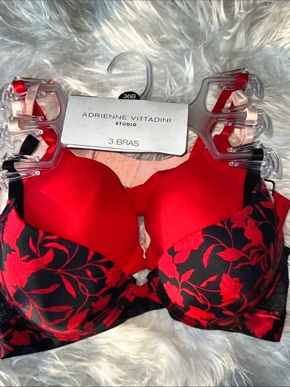 Adrienne Vittadini Red and Black Floral Push-Up Bra